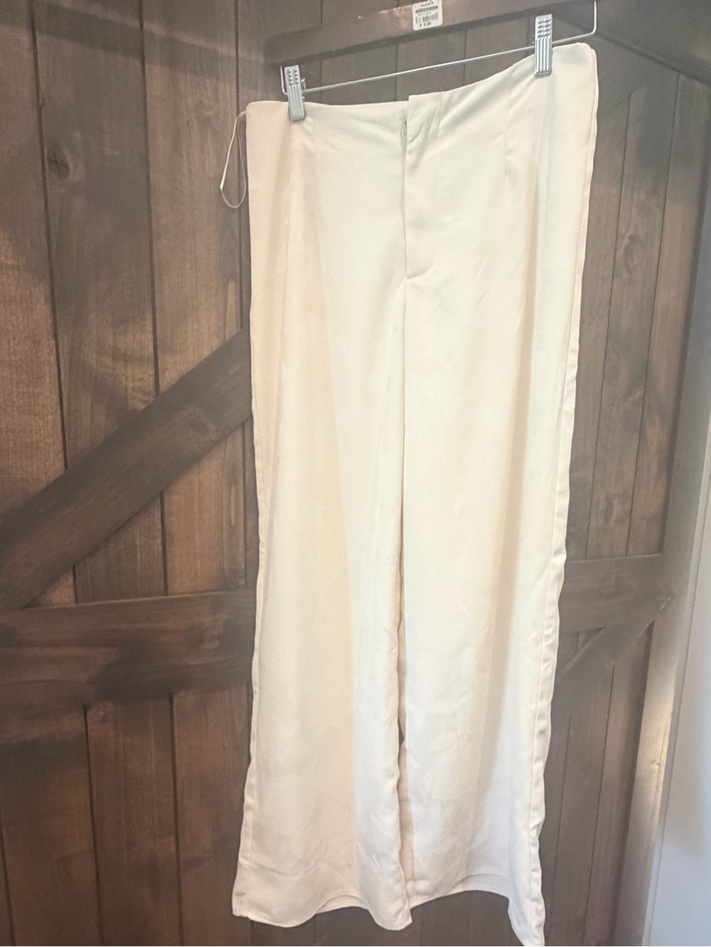12th Tribe Cream Wide-Leg Satin Jeans